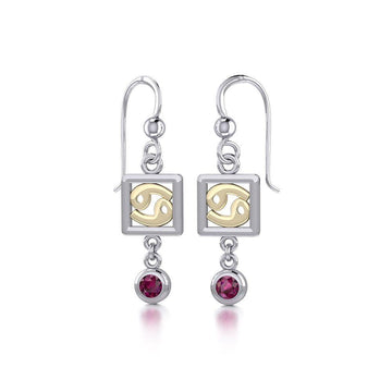 Cancer Zodiac Sign Silver and Gold Earrings Jewelry with Created Ruby MER1772 - Jewelry